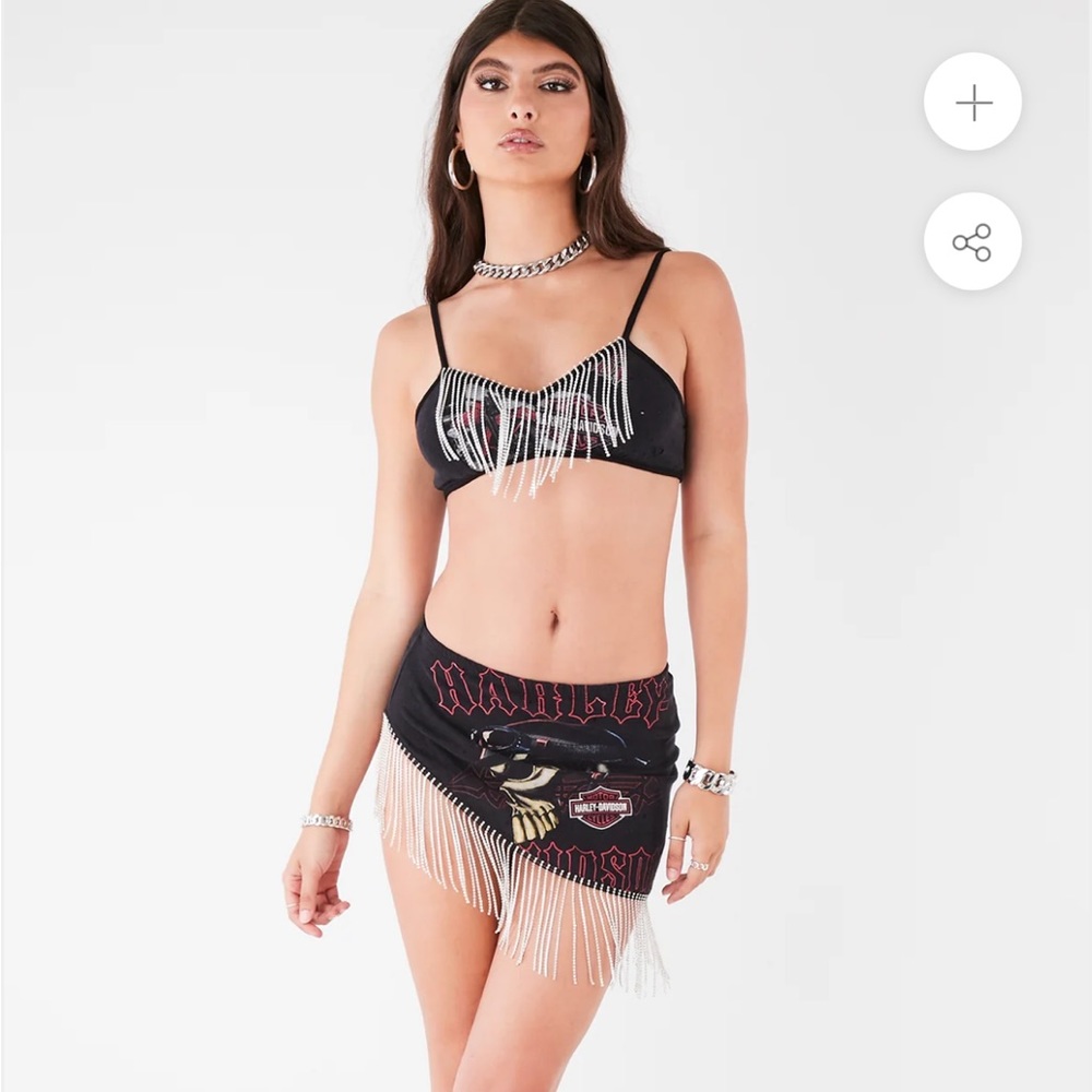 Furst of a Kind Vintage Harley Davidson Rhinestone Fringe Top and Skirt